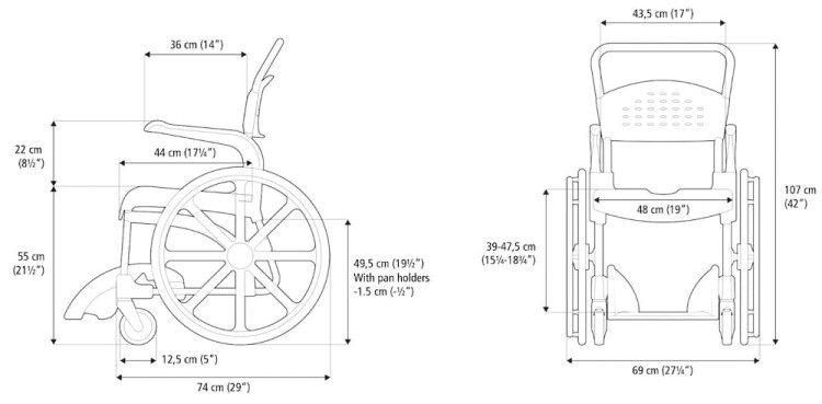Wózek inwalidzki z funkcją toalety 24" - Etac Clean - Etac