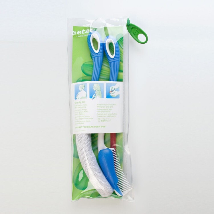 Zestaw: grzebień, myjka do ciała, pilniczek i uchwyt wielofunkcyjny - Etac Beauty Kit