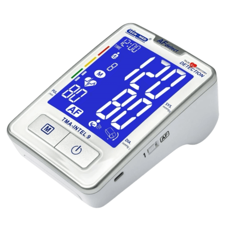 Ciśnieniomierz TMA-INTEL 9 TECH-MED z funkcją wykrywania migotania przedsionków AF, pomiar podczas pompowania, pamięć 2x120, 22-42 cm