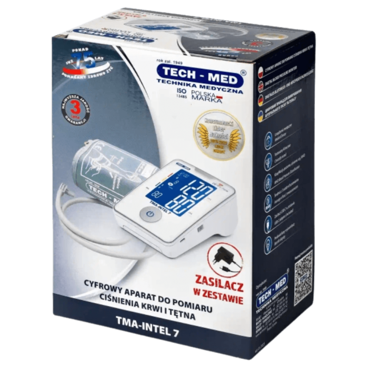 Ciśnieniomierz TMA-INTEL 7 TECH-MED z zasilaczem USB, pomiar podczas pompowania, wykrywa arytmię