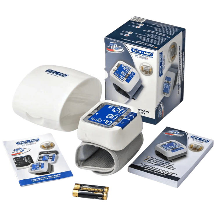 Ciśnieniomierz nadgarstkowy elektroniczny TMA-200 (B) TECH-MED, pomiar podczas pompowania, czytelny ekran, wykrywa arytmię