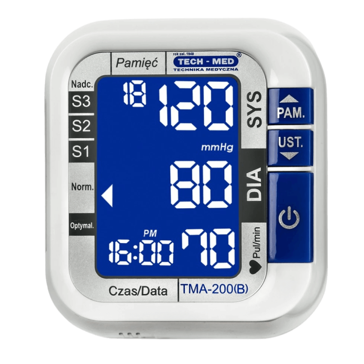 Ciśnieniomierz nadgarstkowy elektroniczny TMA-200 (B) TECH-MED, pomiar podczas pompowania, czytelny ekran, wykrywa arytmię