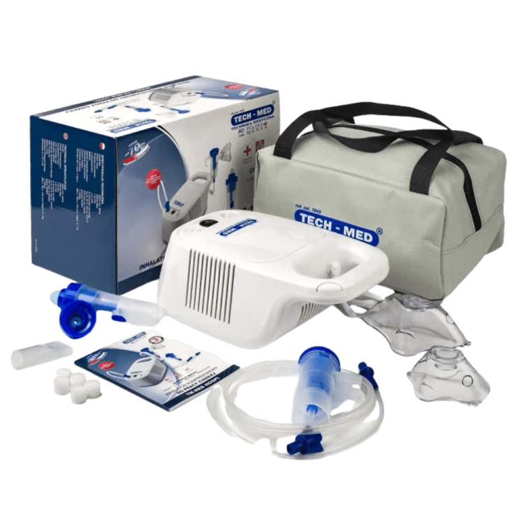 Inhalator kompresorowy z irygatorem TM-NEB HOSPI TECH-MED – do nebulizacji i oczyszczania zatok, do pracy ciągłej, 2 maski