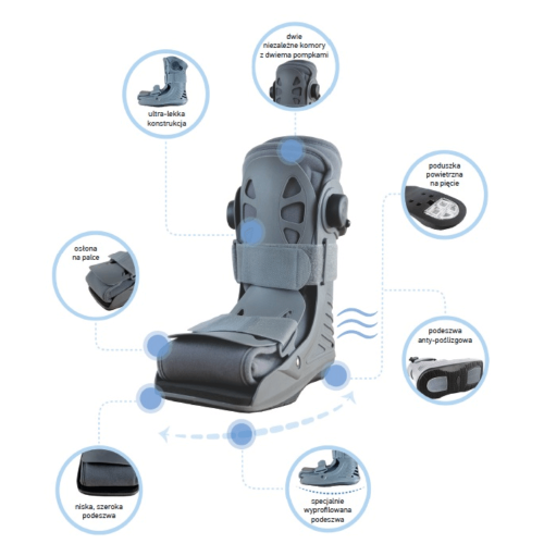 Orteza stopowo-goleniowa dwukomorowa wysoka Walker Dual Comfort szara AR-608 - ARmedical