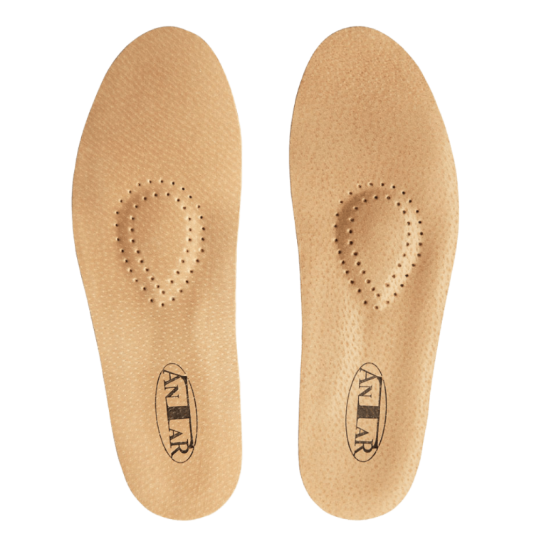 Wkładki ortopedyczne, skórzane przeciw płaskostopiu poprzecznemu i podłużnemu na sztywnym podzespole AT53501